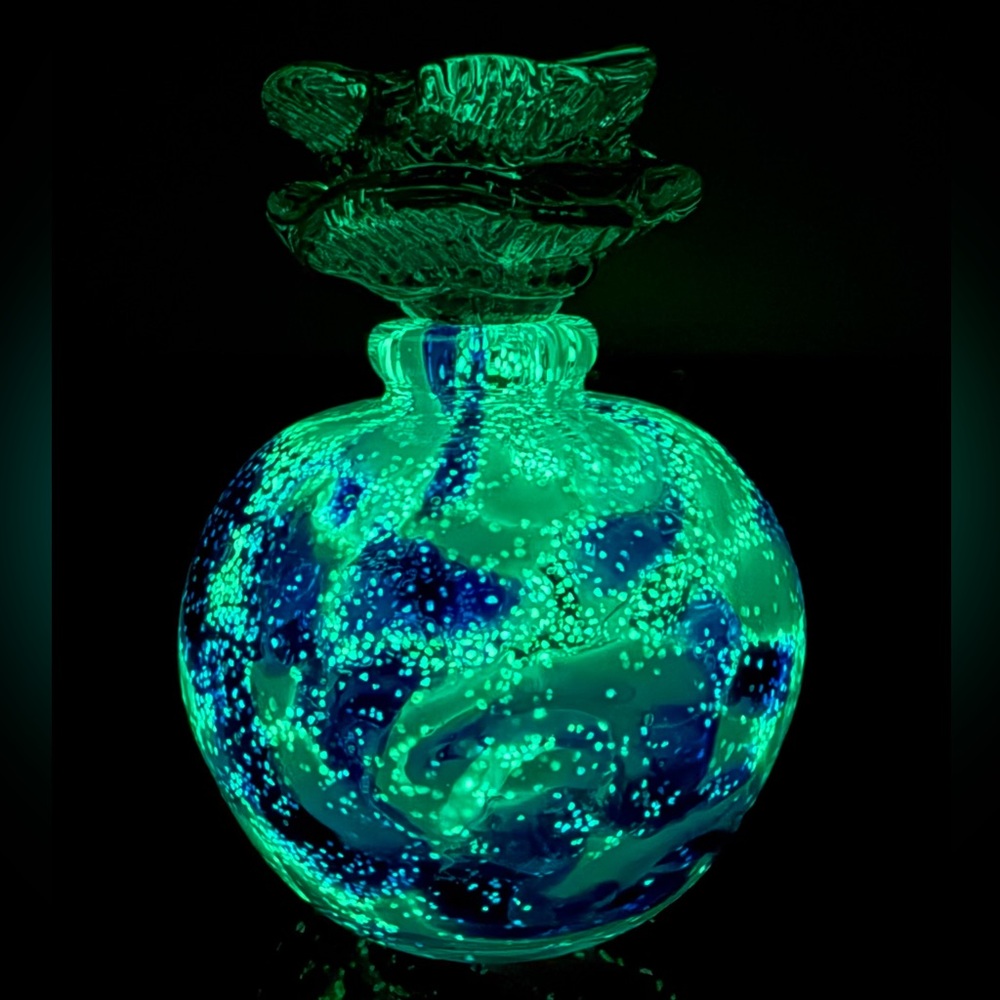 IT GLOWS!! Luminous Blue and Green Handmade Mouth Blown Glass Art